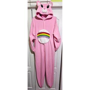 Cheer Care Bear Kigurumi Adult Fleece Hooded Onesie Pajamas Costume Pink Rainbow